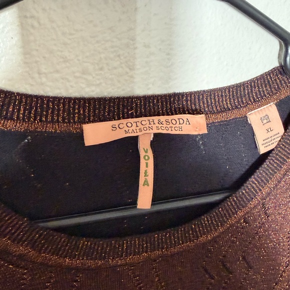 Scotch & Soda Voila Textured Metallic Brown Sweater with Striped Cuffs XL - Picture 4 of 7